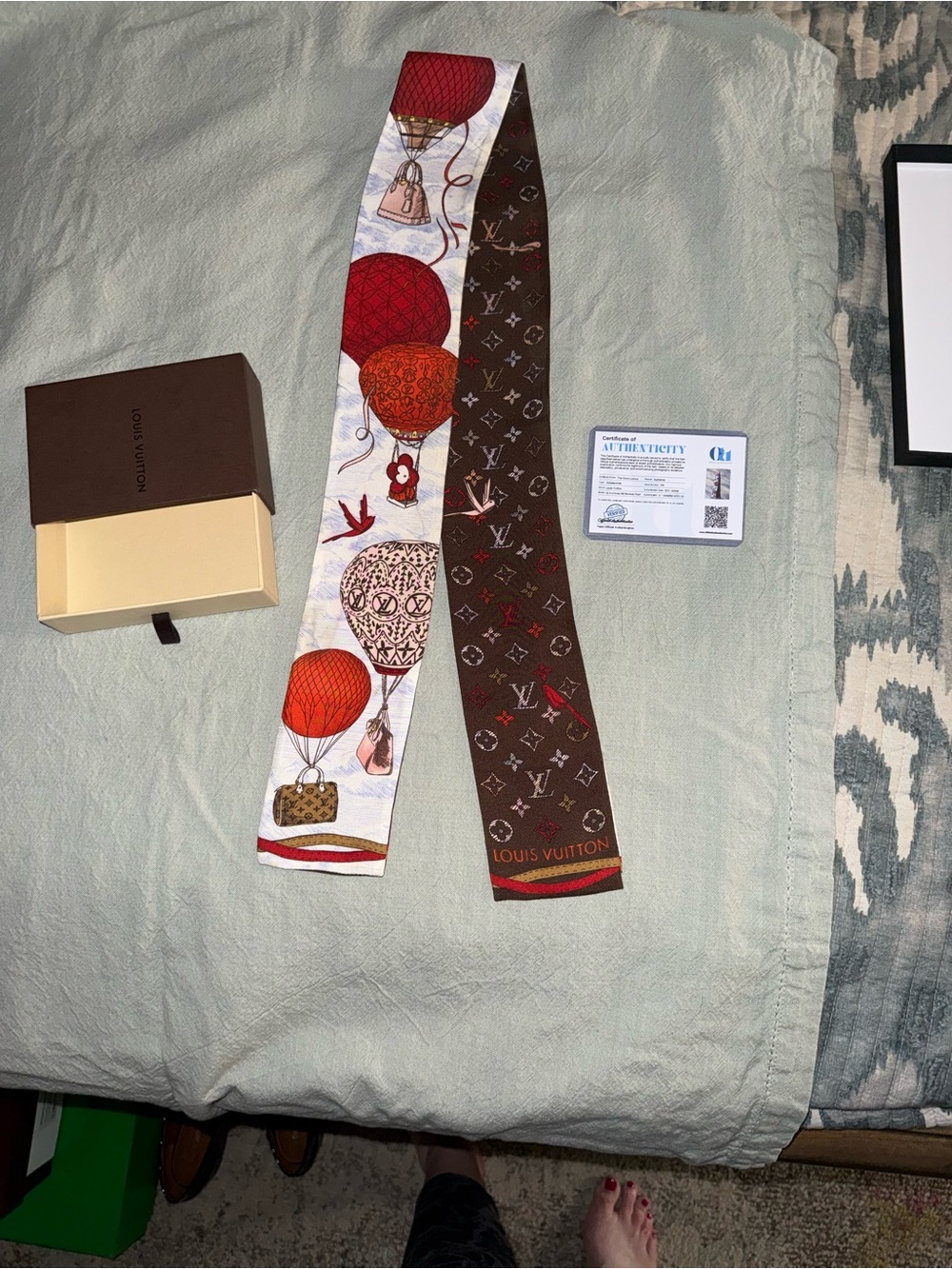 Louis Vuitton Red/Brown Monogram Silk Twilly Scarf